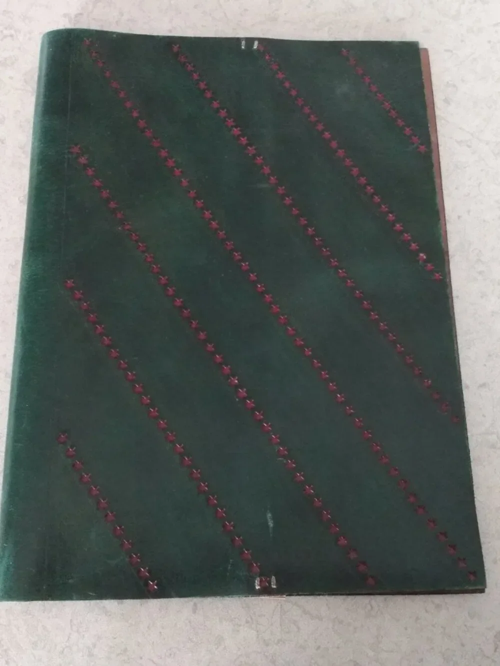 Vintage Leather Book Cover NAGY NORA Green Red Stars Handmade - Picture 13 of 16